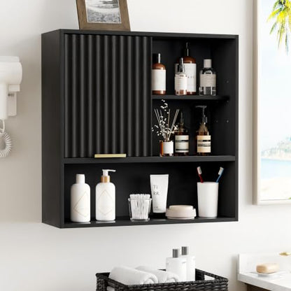 Black Square Bathroom Medicine Cabinet Wall Storage with Sliding Door - MoomJiee