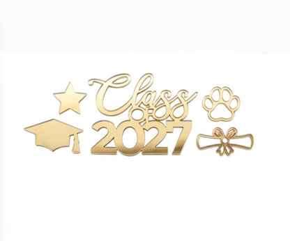 Mirror Gold Graduation Cap & Diploma Acrylic Cutouts Set - Class of 2027, 10 pcs Variation of Mirror Gold / 10PCS