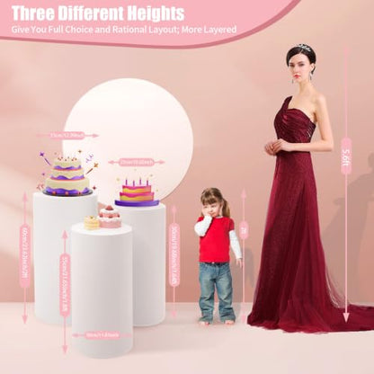 3-Piece Metal Cake Display Stands for Party and Events, White Pedestals