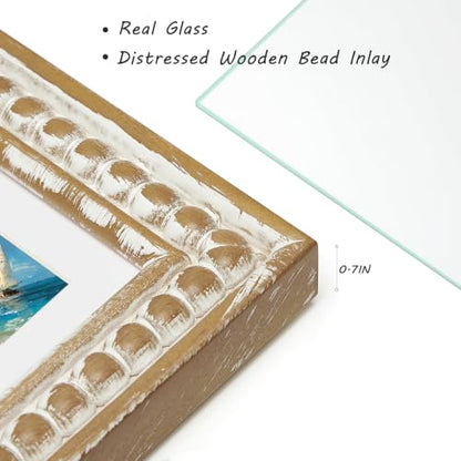 11x14 Rustic Wood Picture Frame with Mat & Beaded Edge - Natural / 8x10