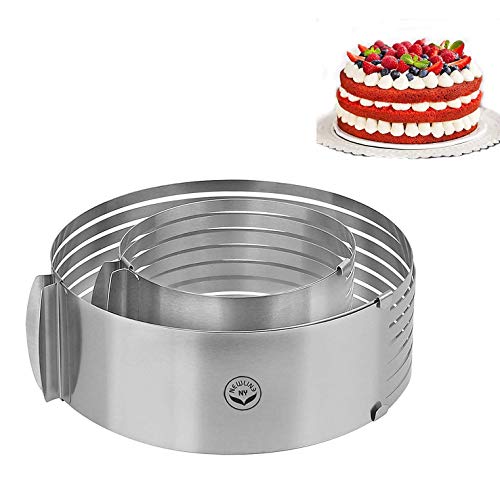 NEWLINE NY Stainless Steel Mousse Cake Rings 2 Pieces Cake Slicer Adjustable Multilayer Circular Molding Plating Forming Round Cake Rings, Set of 2 (10 to 12” + 6 to 8” x 3.2” H)