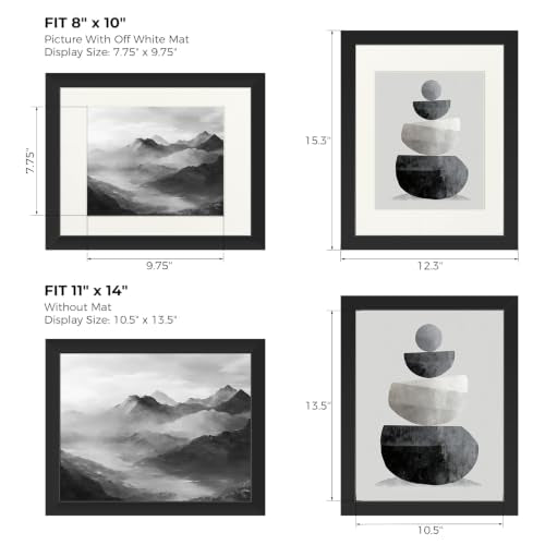 11x14 Metal Picture Frame with 8x10 Mat & Tempered Glass, Black Aluminum