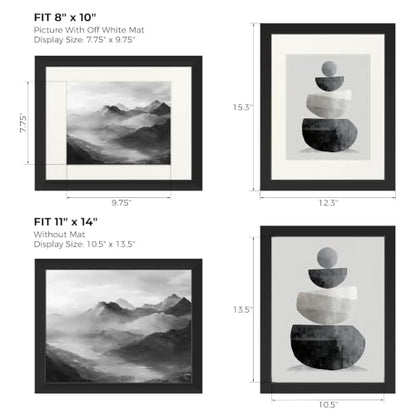 11x14 Metal Picture Frame with 8x10 Mat & Tempered Glass, Black Aluminum