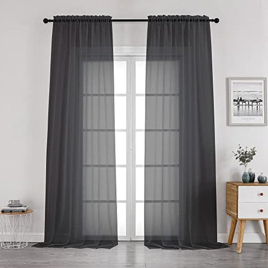 OWENIE Extra Long Sheer Curtains 120 Inches Long, Black Sheer Curtain, Voile Rod Pocket Panels for Bedroom and Living Room (42 x 120 inches Long, Set of 2, Black)
