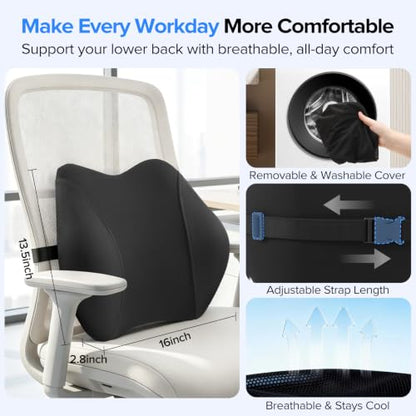 Lumbar Support Pillow for Office Chair - Lower Back Pressure Relief, Black