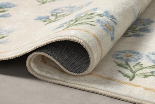 Loloi Chris Loves Julia Clove Ivory & Light Blue Bath Mat 1'10" x 5' - Rectangular