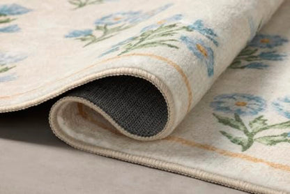 Loloi Chris Loves Julia Clove Ivory & Light Blue Bath Mat 1'10" x 5' - Rectangular