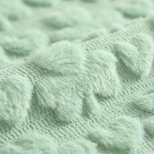 Sage Green Faux Fur Heart Clover Table Runner 13x90 Inch Seasonal Home Decor
