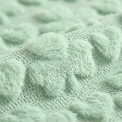 Sage Green Faux Fur Heart Clover Table Runner 13x90 Inch Seasonal Home Decor