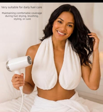 White Hands-Free Adjustable Shower Boob Towel for Women - Wearable Breast Wrap