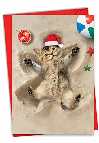 Holiday Sand Angels Christmas Greeting Card - Merry Christmas Kitten Design - Variation of THIS listing