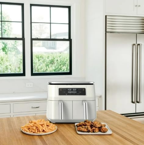 Niinjja 4 in 1 Air Fryer - 8 Qt DualZone FlexBasket | Smart Finish for Cooking 2 Foods 2 Ways - White