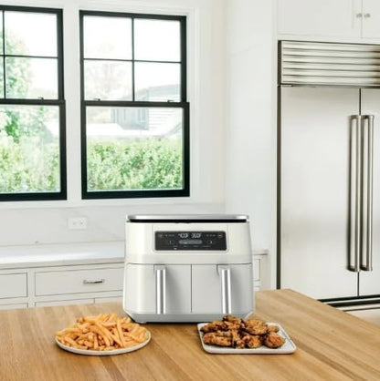 Niinjja 4 in 1 Air Fryer - 8 Qt DualZone FlexBasket | Smart Finish for Cooking 2 Foods 2 Ways - White
