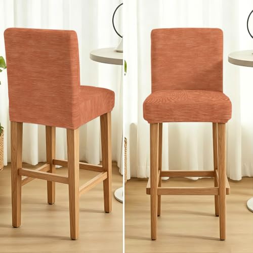 Habtucy Terracotta Solid Color Bar Stool Chair Covers Set of 4 - Stretch Linen Texture Pub Counter Height Café Dining Furniture