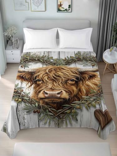 Twin Flat Sheet Microfiber Bed Sheets - Highland Cow Ginger Twin