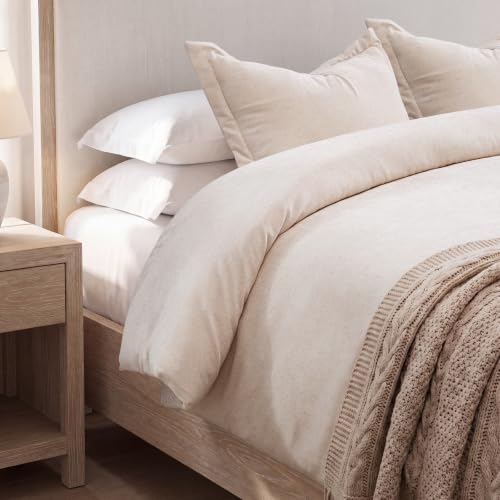Oversized King Chenille Duvet Cover - Boho Bedding with 8 Snaps, Beige