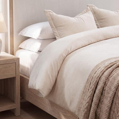 Oversized King Chenille Duvet Cover - Boho Bedding with 8 Snaps, Beige
