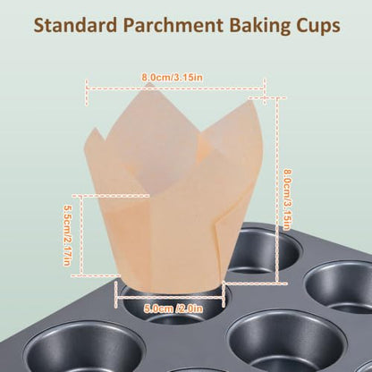 Natural Tulip Cupcake Liners 225pcs - Greaseproof Baking Cups for Muffins