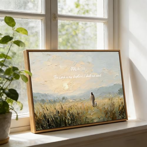 Framed 3D Canvas Wall Art Jesus and the Lamb Psalm 23 Religious Decor 24x16 in - Sacred Christian Home & Church