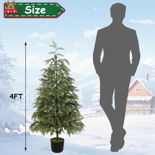 Cedar Christmas Tree with Lights - 4FT Artificial Potted Tree, Outdoor Decor - Variation of THIS listing