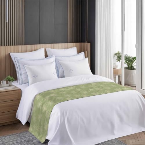 Sage Green Bed Runner for Queen Size Bed - 83x20 Inch Tropical Coconut Trees Decorative Throw