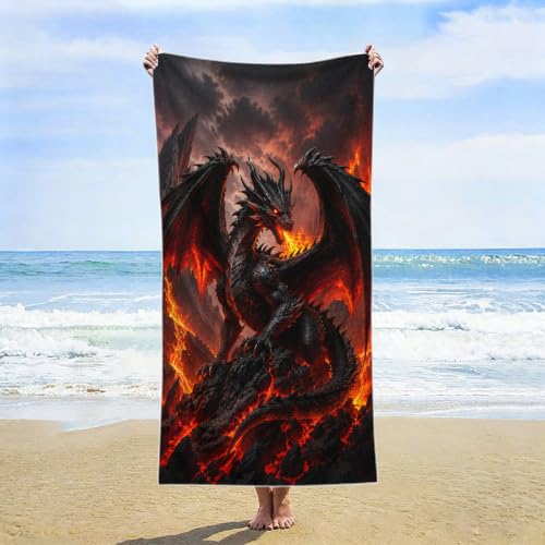Fantasy Dragon Pattern Beach Towel Large 36x72 Inch Absorbent Quick Dry