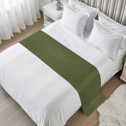 94 x 20 Inch Olive Green Bed Runner for King Size Bed - Farmhouse Hotel Style Decorative Throw
