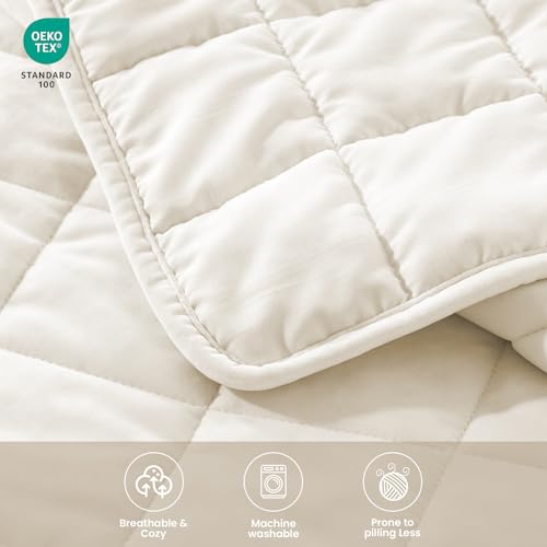Cream Lightweight Queen Quilt Set for Hot Sleepers, Breathable & Pet Hair Resistant