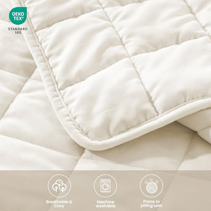 Cream Lightweight Queen Quilt Set for Hot Sleepers, Breathable & Pet Hair Resistant