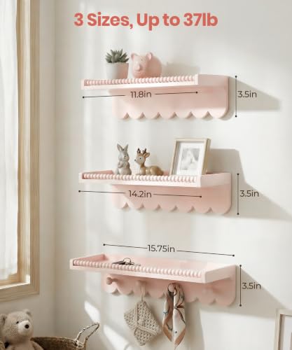 Pink Nursery Wall Book Shelf with Rounded Edges - Scalloped Design