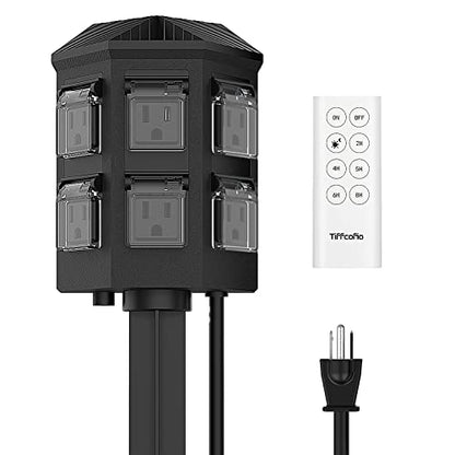 Tiffcofio Outdoor Power Stake Timer 6FT Extension Cord Waterproof Remote Control