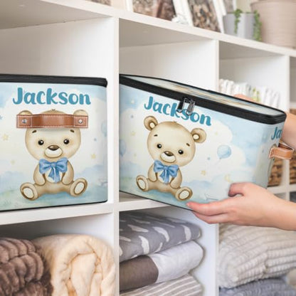 Large Custom Baby Keepsake Box with Name - Blue Memory Box for Boys Option 17