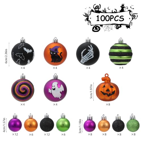 Halloween Shatterproof Christmas Ornaments Set 2.36 Inch - 100 Pieces