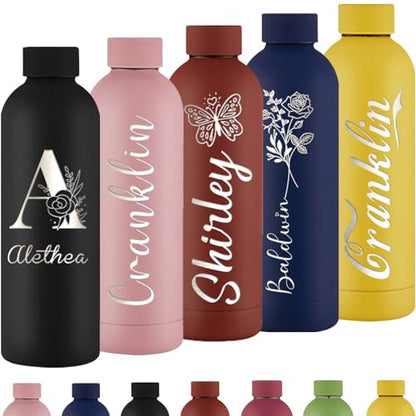 Personalized Water Bottles Custom Engraved Sports Bottles with Initials Name Logo 16oz Cup Customized Insulated Stainless Steel Bottle Keep Cold Hot Office Birthday Gifts for Men Women |7 Colors