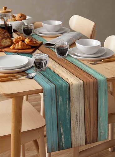 Cotton Linen Geometric Table Runner - Rustic Rectangular Plate Mat for Dining & Home Decor 13x108 inches