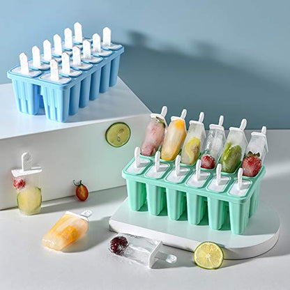 Popsicle Molds 12 Pieces Silicone Ice Molds Popsicle Molds Reusable Easy Release Ice Pop Make (12 Cavities-Blue)