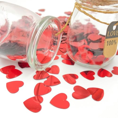 Werich Heart Confetti Shiny Foil Decorations for Valentine's Day, Weddings, Birthdays, Christmas - Red, 45g