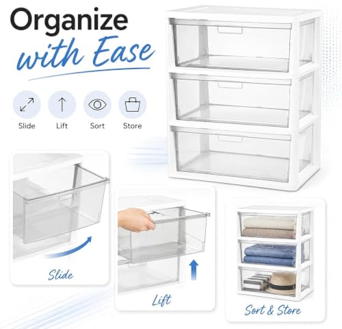White 3 Drawer Plastic Storage Tower Wide Closet Organizer - Kids Safe