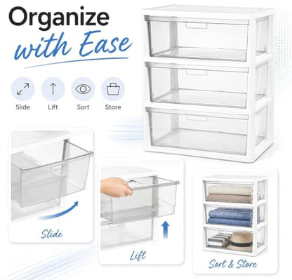 White 3 Drawer Plastic Storage Tower Wide Closet Organizer - Kids Safe