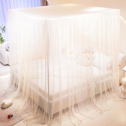 Princess Canopy Bed Curtains Mosquito Net for Single & Queen Beds - Cozy Drape Netting with 4 Openings