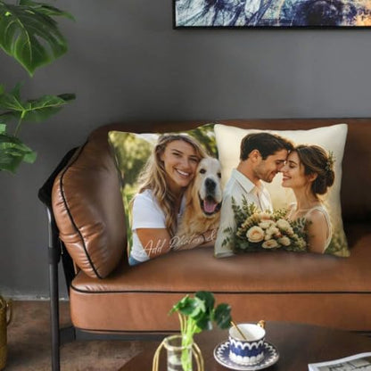 Personalized Pillow Cover with Photo & Text - 16x16 Inch Custom Throw Pillowcase - Pack of 1