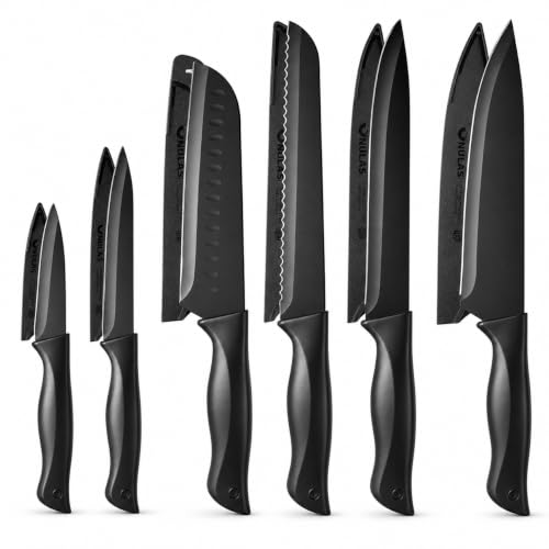 Black 13-Piece Kitchen Knife Set with Blade Guards & Self-Sharpening