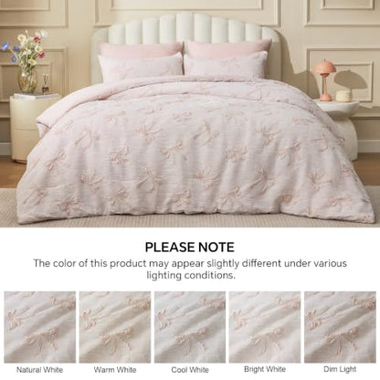 Pink Bow Comforter Set King Size Soft Fluffy Bedding - Bedelite