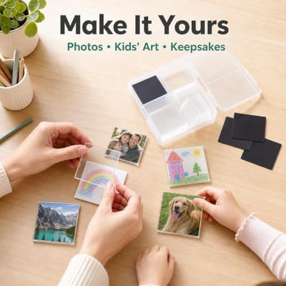 Square Clear Acrylic Fridge Magnets Kit - 20 DIY Photo Magnets with Adhesive Backing