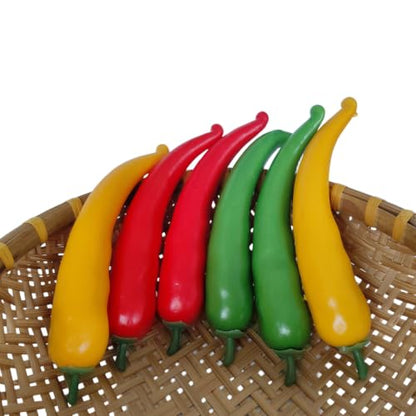 Artificial Chili Peppers Set - 6 Realistic Foam Vegetable Decorations for Kitchen & Party