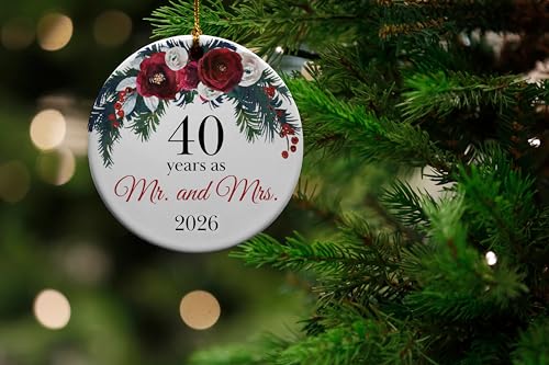 Top Floral 40th Anniversary Ceramic Christmas Ornament for Parents Couple - 2026 Variation