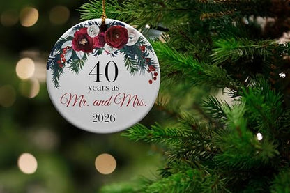 Top Floral 40th Anniversary Ceramic Christmas Ornament for Parents Couple - 2026 Variation