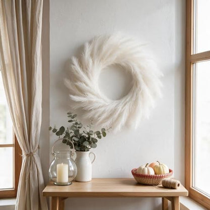 White Pampas Grass Christmas Garland 2 Pack - 7.2Ft Artificial Holiday Decor