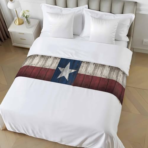 Twin Bed Runner with Western Texas Stars - Rustic Decorative Bed Scarf, 71x20in