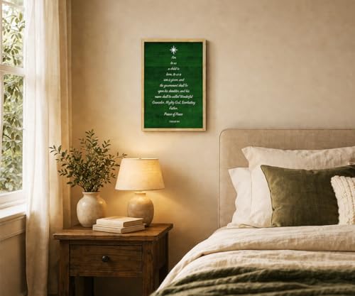 Christian Bible Verse Wall Art Framed - Isaiah 9:6 Scripture Poster 16x24 Inches Christmas Tree Variation